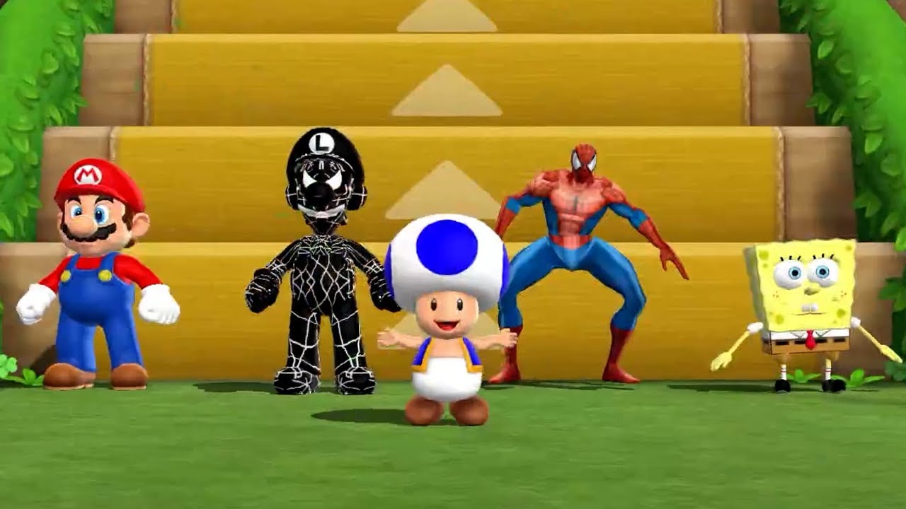 Mario Party 9 Step it Up - Luigi Vs Mario Vs Spider Man Vs Spongebob (Master Difficulty)