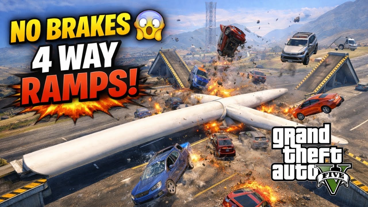 GTA 5 Traffic Without Brakes vs Windmill Wing & Ramps | Insane Physics