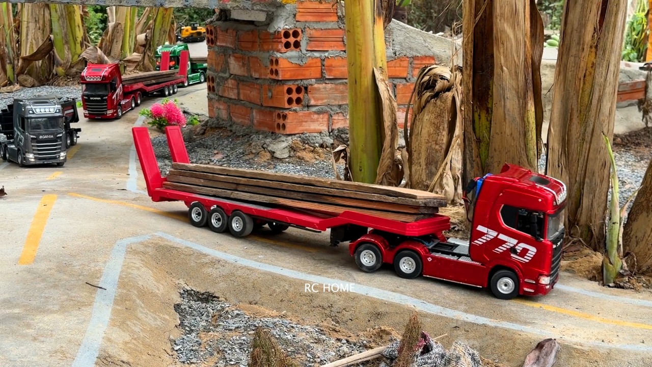 PART 42 Huina 1536 Dump Truck - Huina - Scania 770 Dump Trailer Transport Wood And Steel On The WaY.