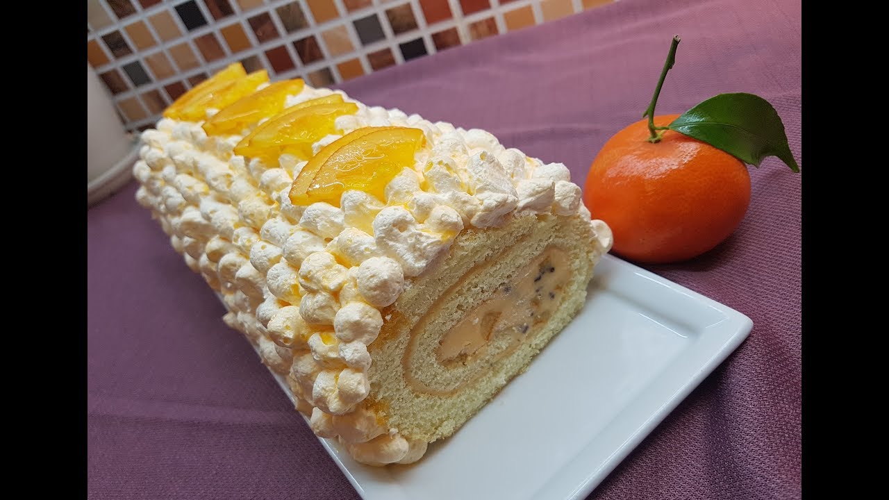 كيك رولي المحلات بكريمة البرتقال اقتصادي وراقي مع اسرار المحترفين لنجاحه من اول تجربة La Bûche