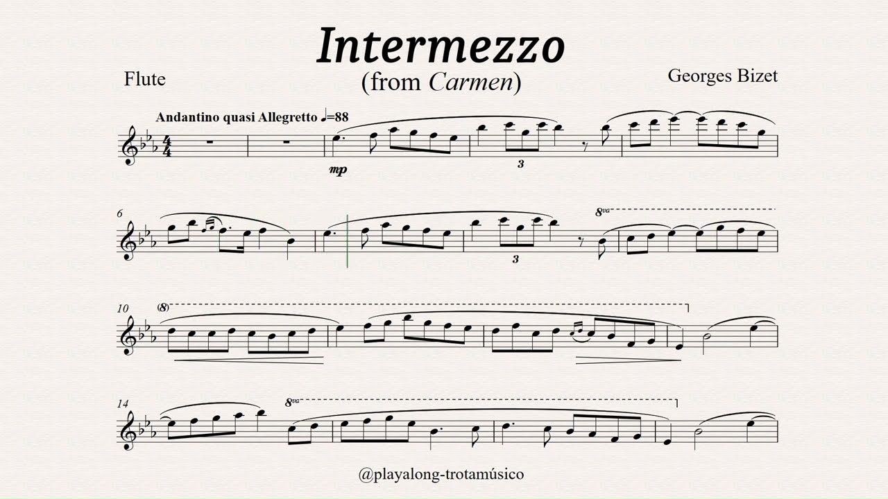 Flute Playalong - Intermezzo from Carmen (Bizet) Flute sheet music with Piano accompaniment