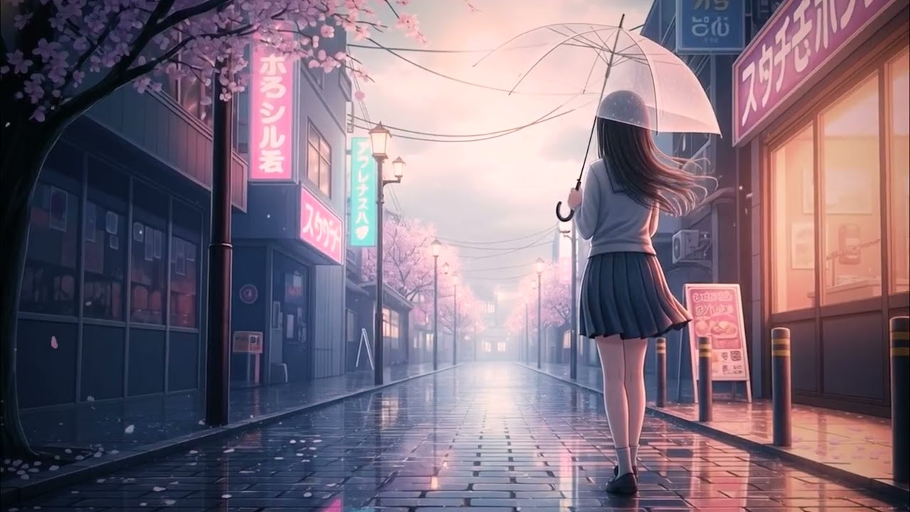 1 Hour Lofi Study Music  | Anime Girl in rain