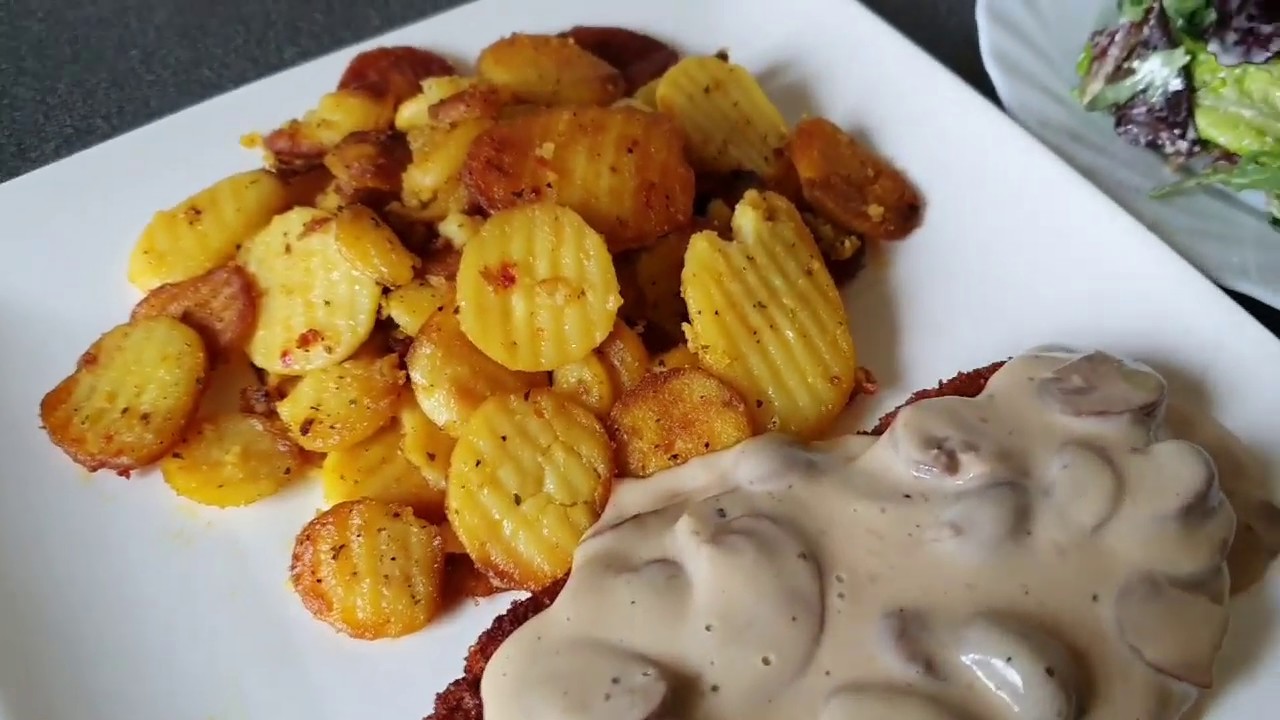 PORK SCHNITZEL with CREAMY MUSHROOM SAUCE