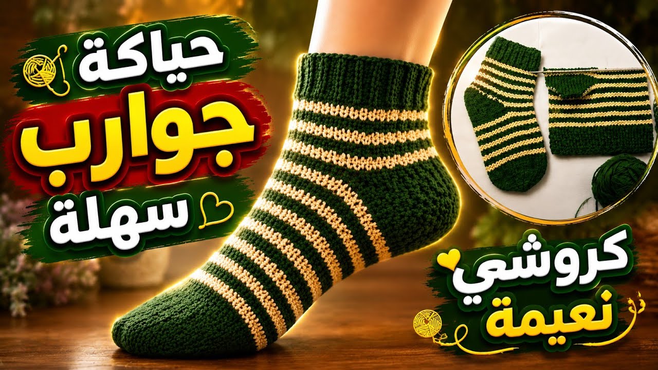 مشروع شتوي ناجح 💙 جوارب أطفال بسنارتين دافئة وغاية في الجمال