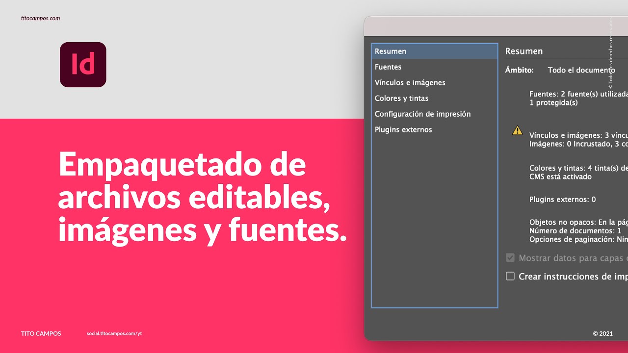 Empaquetado de archivos editables, imágenes y fuentes en Adobe InDesign,