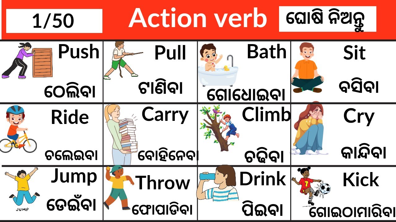 English words With odia l 50 action verb in odia Spoken English course in odia #spokenenglishodia
