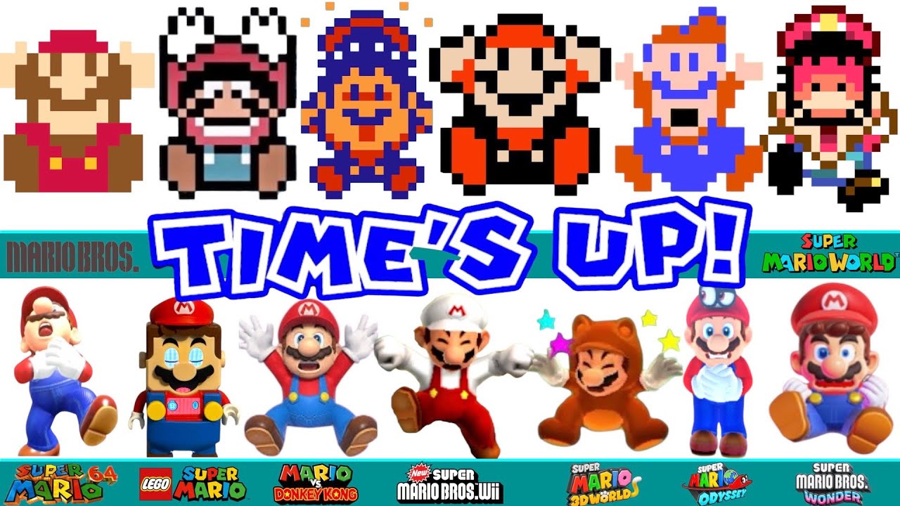 Every Super Mario Death animation and Time's Up Screen Game and LEGO