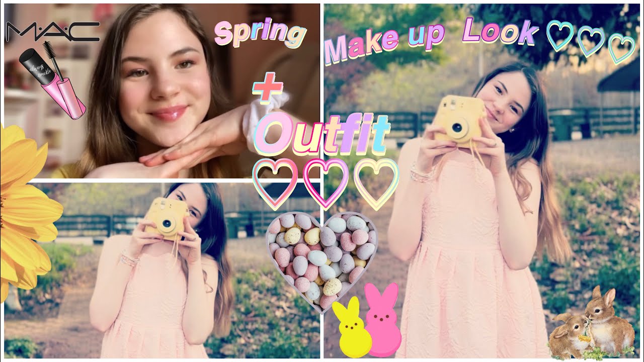 pastel spring makeup look+outfit