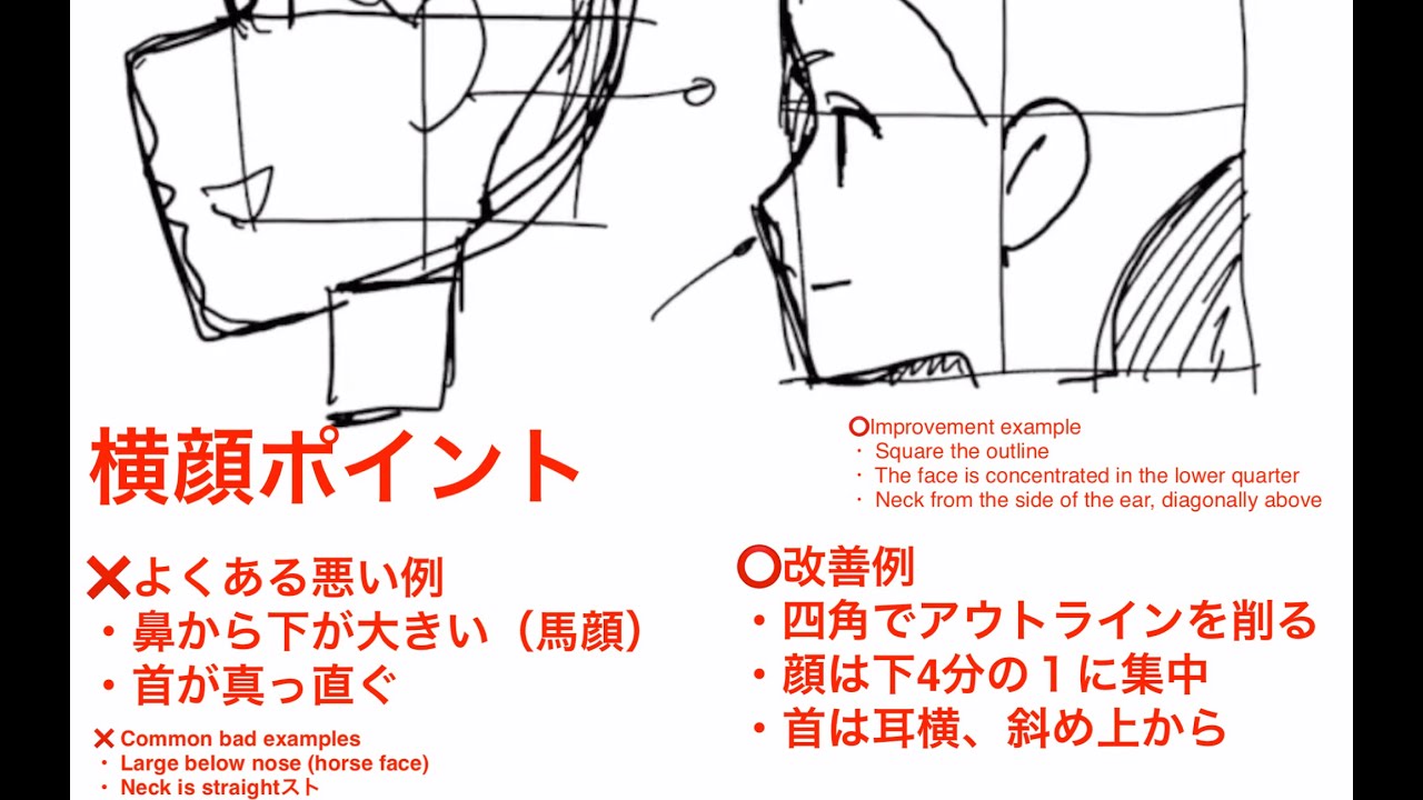 【描き方】『横顔』よくある間違い例と改善ポイント※前半無料