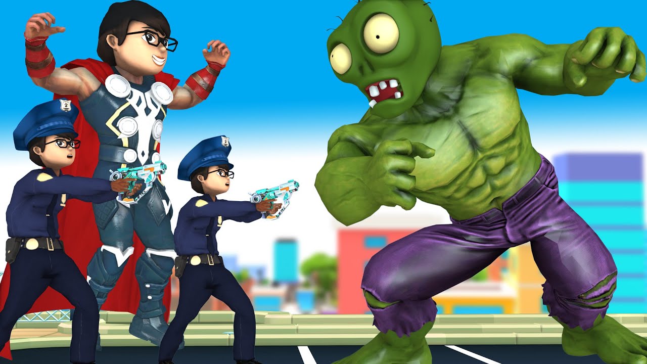 Super Hero Nick vs Giant ZombieHulk Saves Police - Scary Teacher 3D Animation