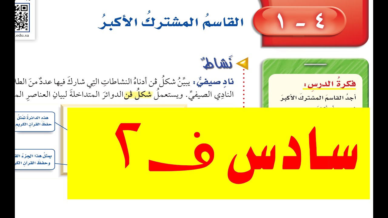 القواسم المشتركة للصف السادس ف2  الدرس (4-1)