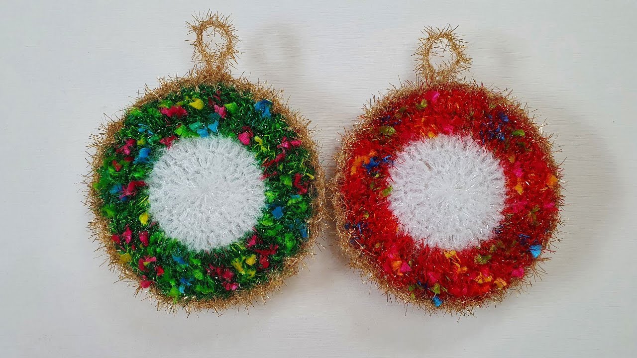 수세미뜨기/ 왕초보용/ 크리스마스 리스 수세미(ENG)Crochet  christmas wreath