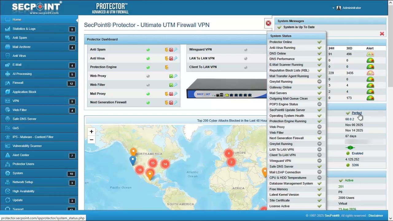 SecPoint Protector V68 Improved System Status