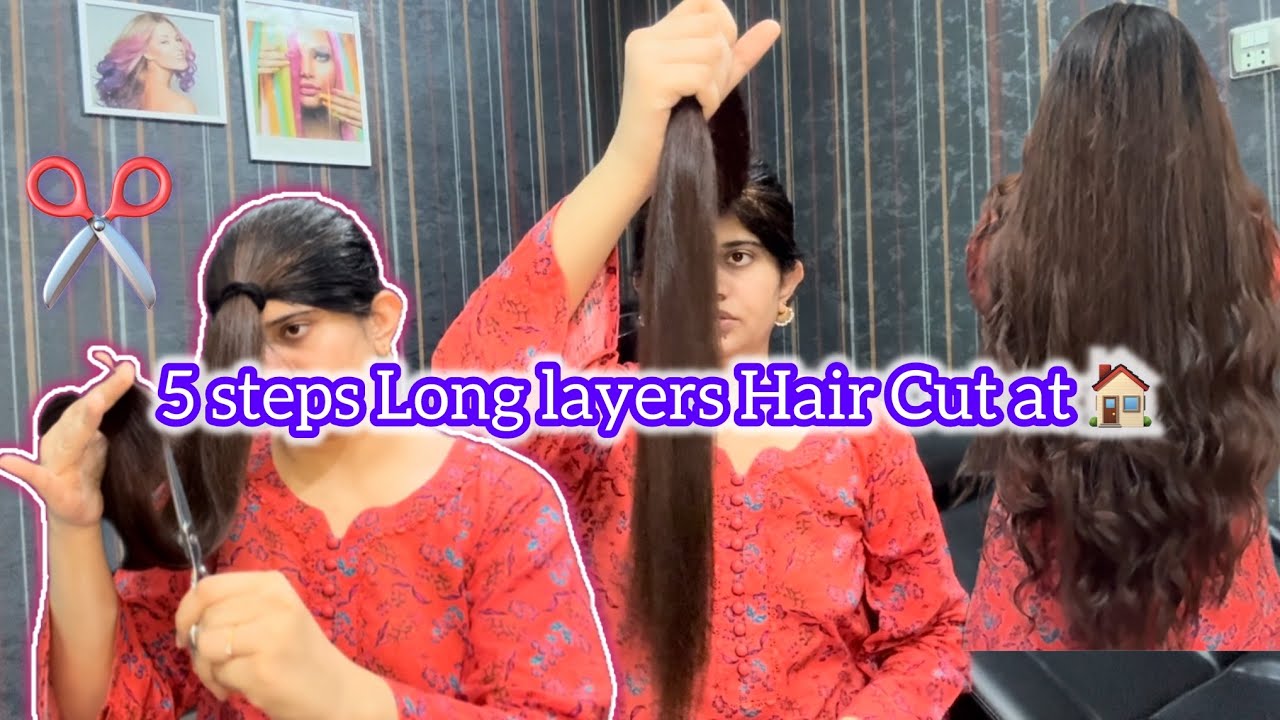 5 Step long Layer Hair Cut | DIY easy hair cut at home| Self Hair cut at Home| Merakibyamna|