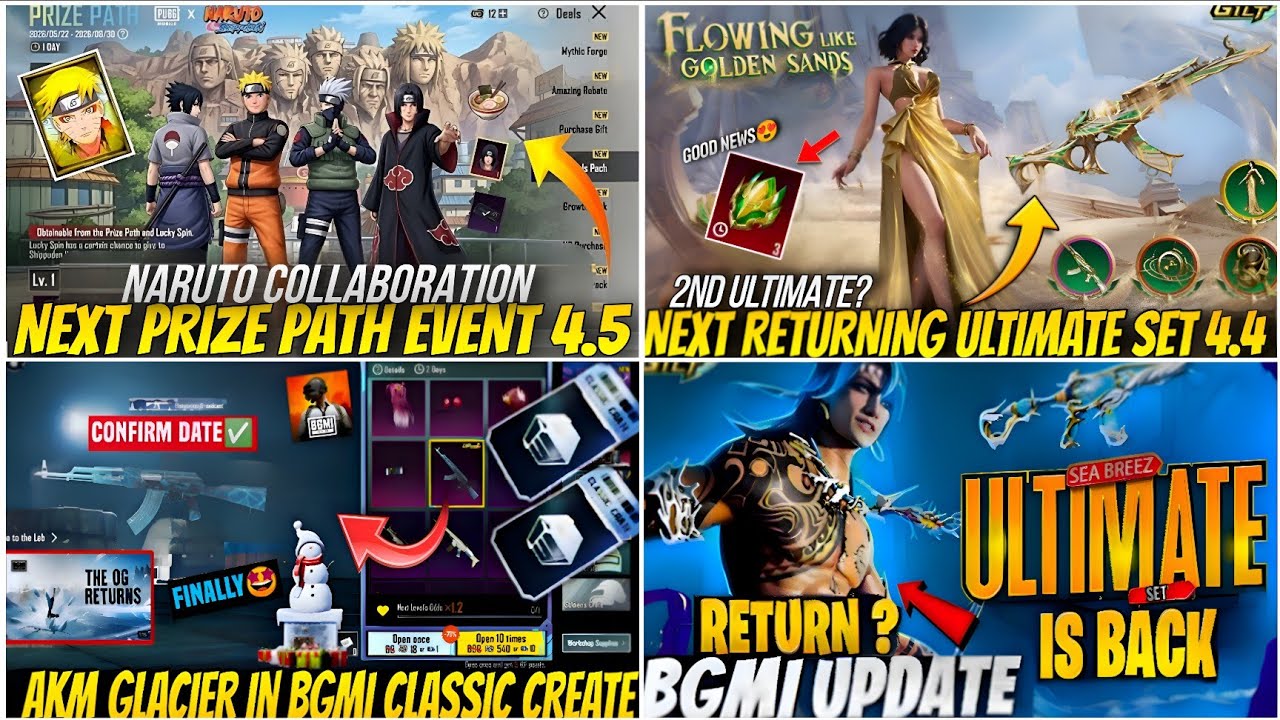 🔴NEXT PRIZE PATH EVENT BGMI😍| NEXT ULTIMATE SET BGMI🔥| AKM GLACIER RETURN BGMI🥶| TIDAL M416 🌊RETURN?