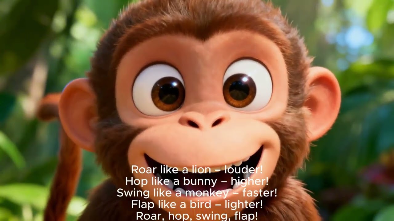 Animal Action Song 🦁🐰🐵🐦 | Roar Hop Swing Flap Dance | Fun Kids Cartoon