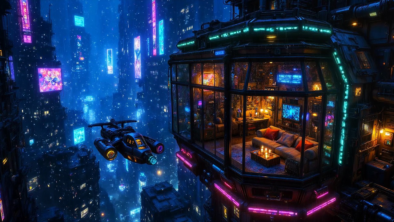 Lofi Ambient – Rain on Glass in a Cozy Cyberpunk High-Rise | Deep Focus & Sci-Fi Relaxation | 4K