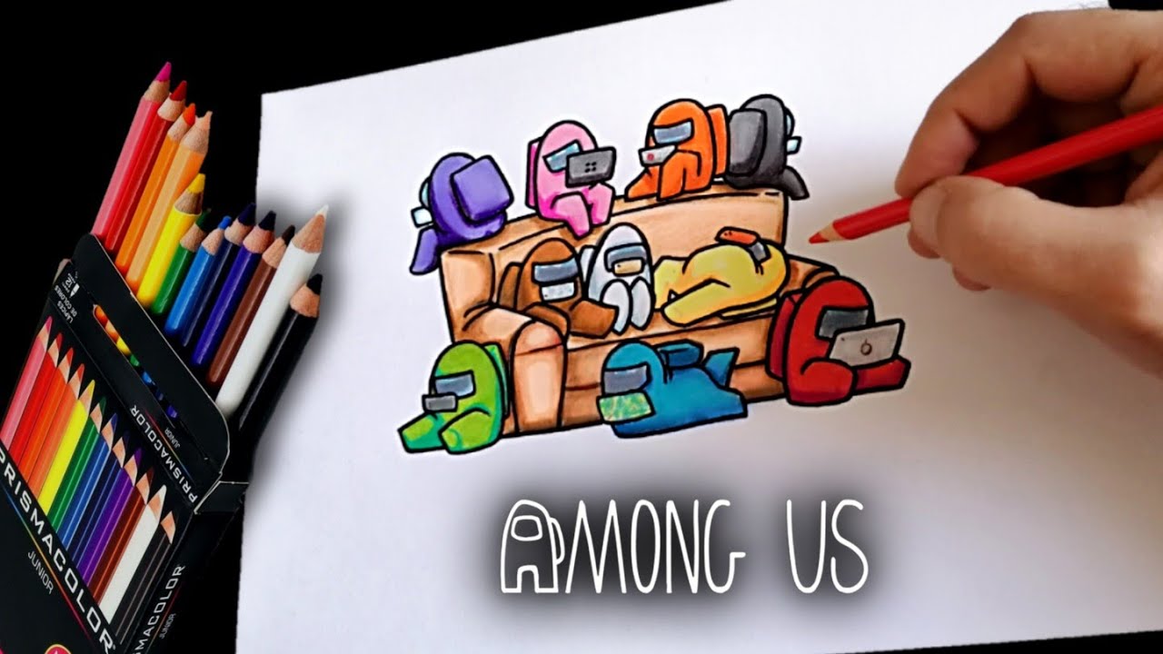 COMO DIBUJAR Y COLOREAR AMONG US EN EL SILLÓN / SOFÁ | how to draw among us | CunsArt