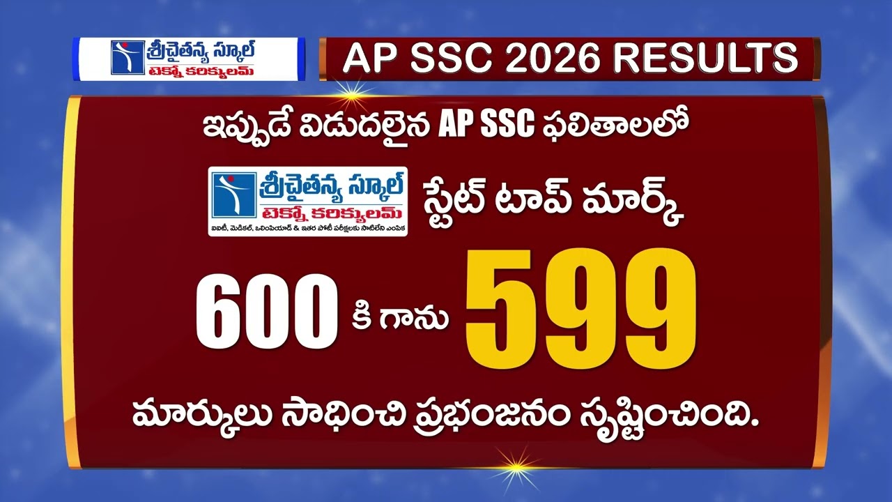 Andhra Pradesh SSC 2026 Results 🔥 Sri Chaitanya State Top Mark 599/600 | SSC Topper