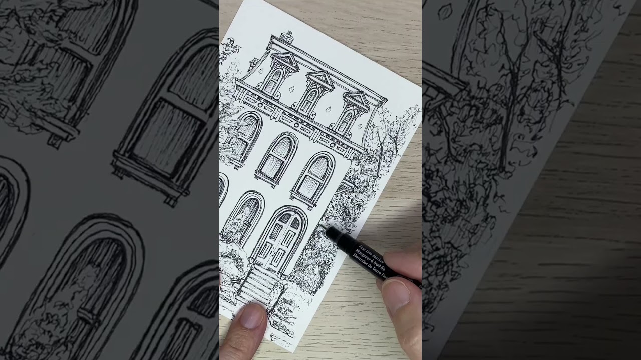 Shading a House in INK (ASMR Relaxing) #drawing #shading #asmrartist