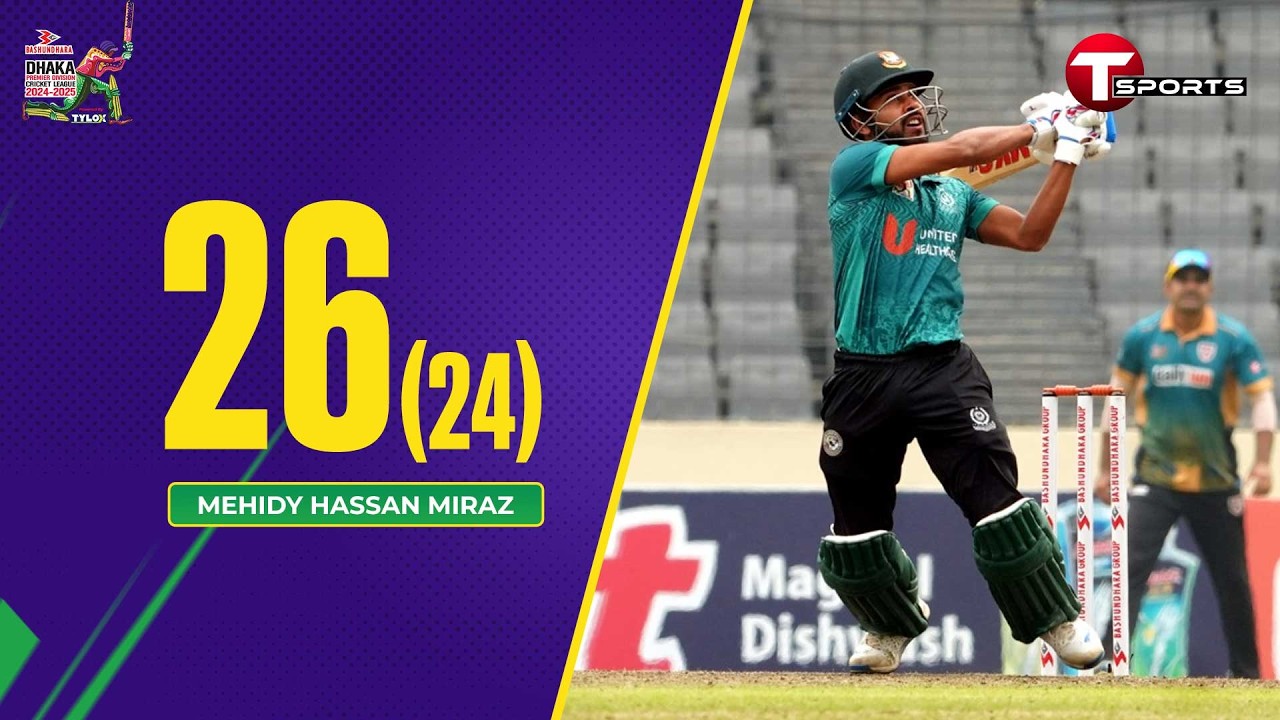 Watch Mehidy Hasan Miraz's knock against Dhanmondi Sports Club | DPL 2025 | T Sports