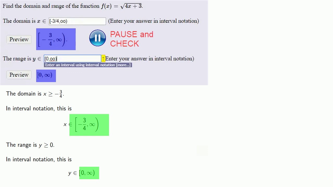 Finding the domain and range of a radical function.