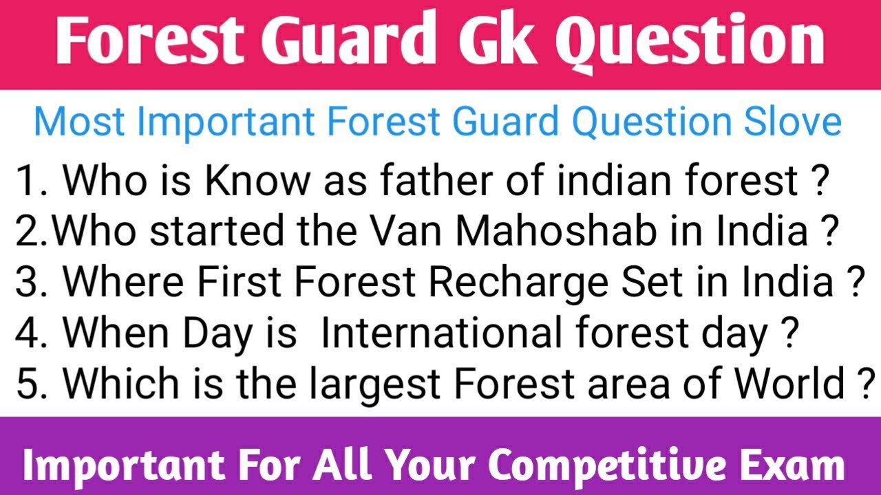 Forest Guard Gk Question ! Forest Guard question paper ! Gk question in Forest Guard