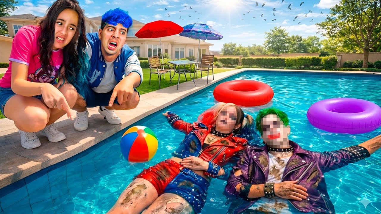 ENCONTRAMOS A ARLEQUINA E CORINGA DENTRO NA PISCINA DE UM JEITO ASSUSTADOR!!