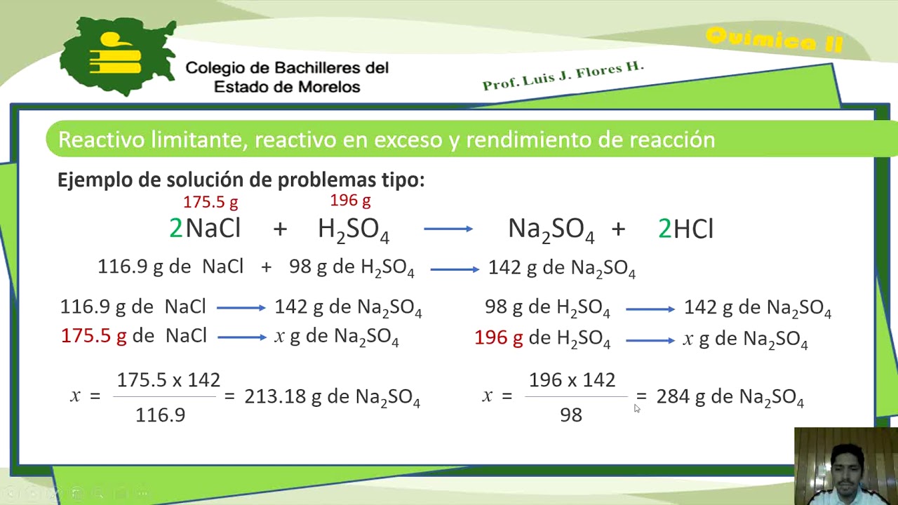 06 BACHILLERES: Reactivo limitante, reactivo en exceso y rendimiento de una reacción.
