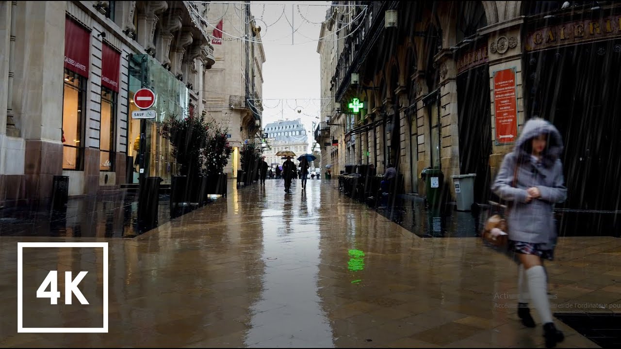 Walking in Heavy Rain Walk Binaural asmr / BORDEAUX 4k France Ste Catherine Nov 7 19