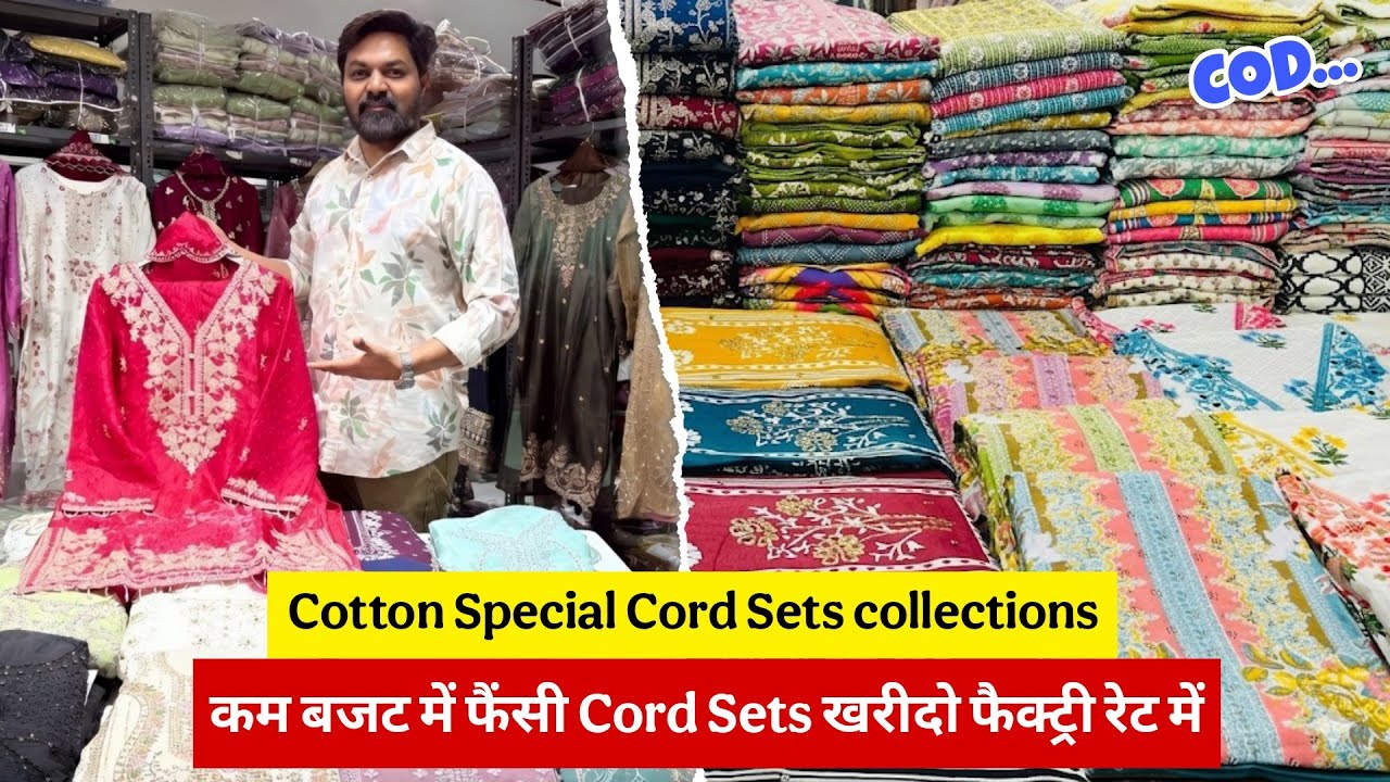 आधी से आधी रेट में Cotton Cord Sets, 3 Piece Cord Sets designs, Suit wholesale market, Cotton Suit