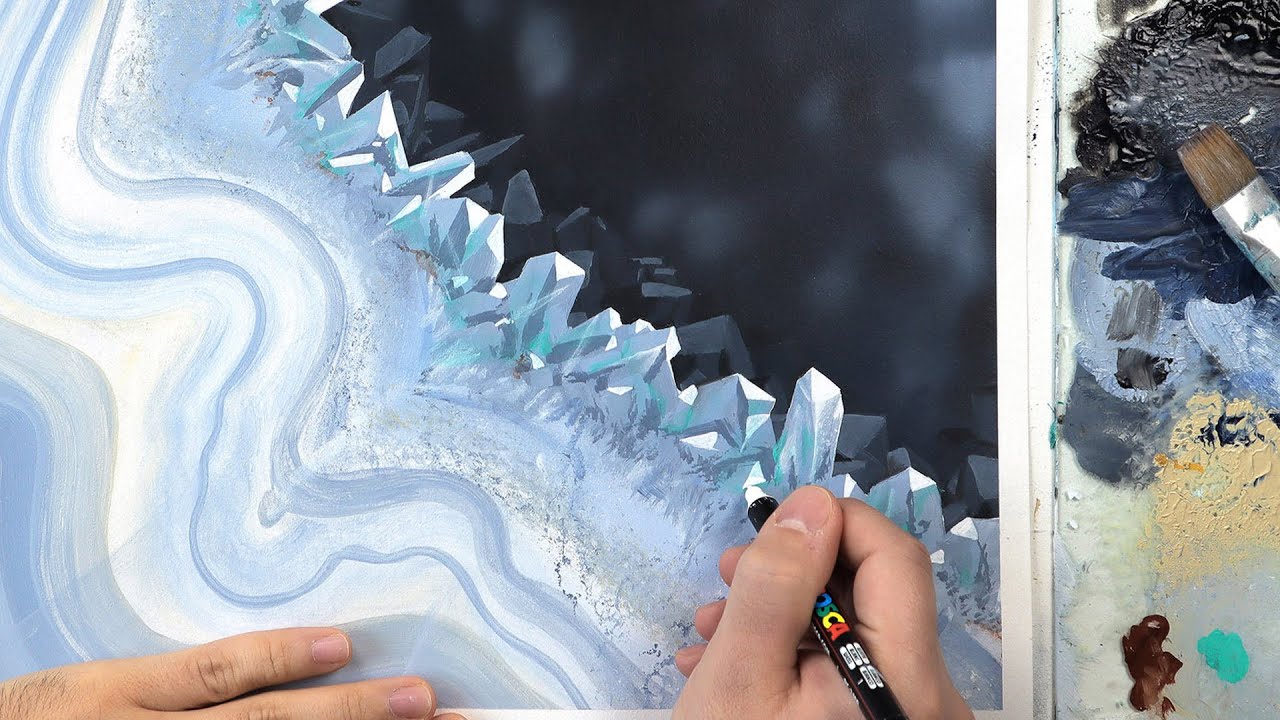 MINERAL AND CRYSTAL ART DEMO | geode with realistic crystal acrylic painting