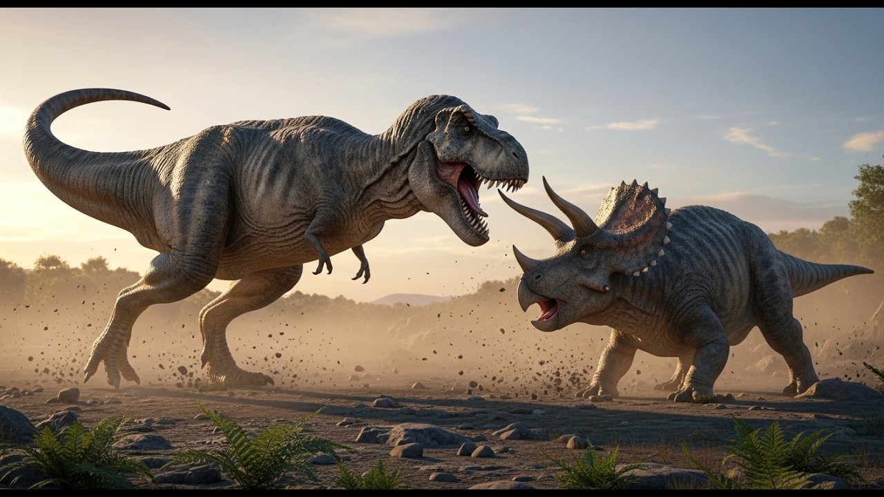 T-Rex vs Triceratops – Ultimate Dinosaur Battle Scene (Epic Prehistoric Fight)