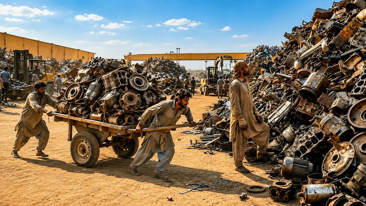 How Pakistani Experts Turn Massive Scrap Metal Into Iron Rods | Heavy Machinery Factory Process