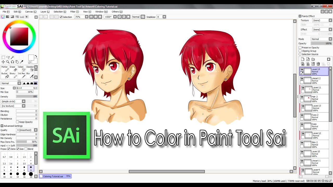 How to color in Paint Tool Sai (Basic Coloring Tutorial for Beginners)