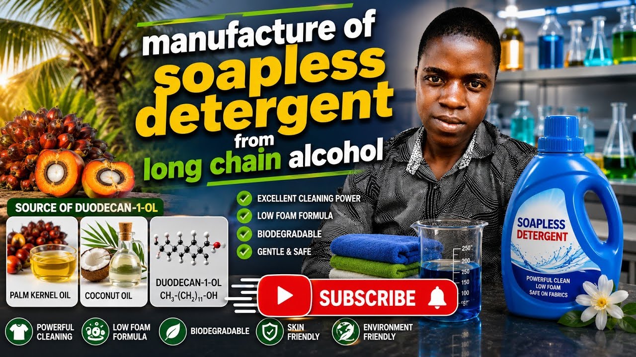 Manufacture of soapless detergent from long chain alcohol ( chemistry)