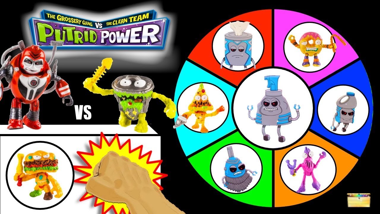 THE GROSSERY GANG vs CLEAN TEAM Toys Spinning Wheel Game Putrid Power
