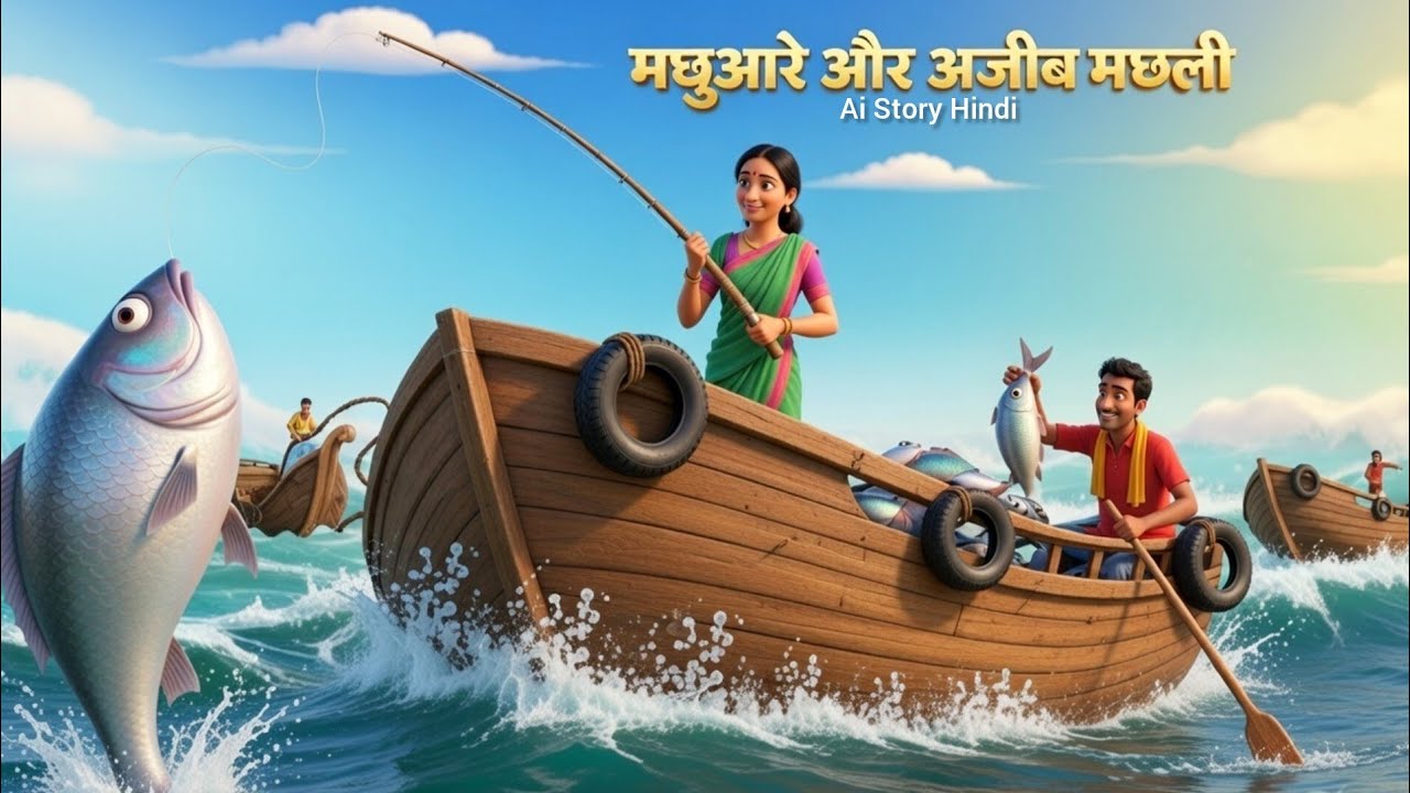 मछुआरे और अजीब मछली | AI Story Hindi | 2D Animation Kahani #aistoryhindi