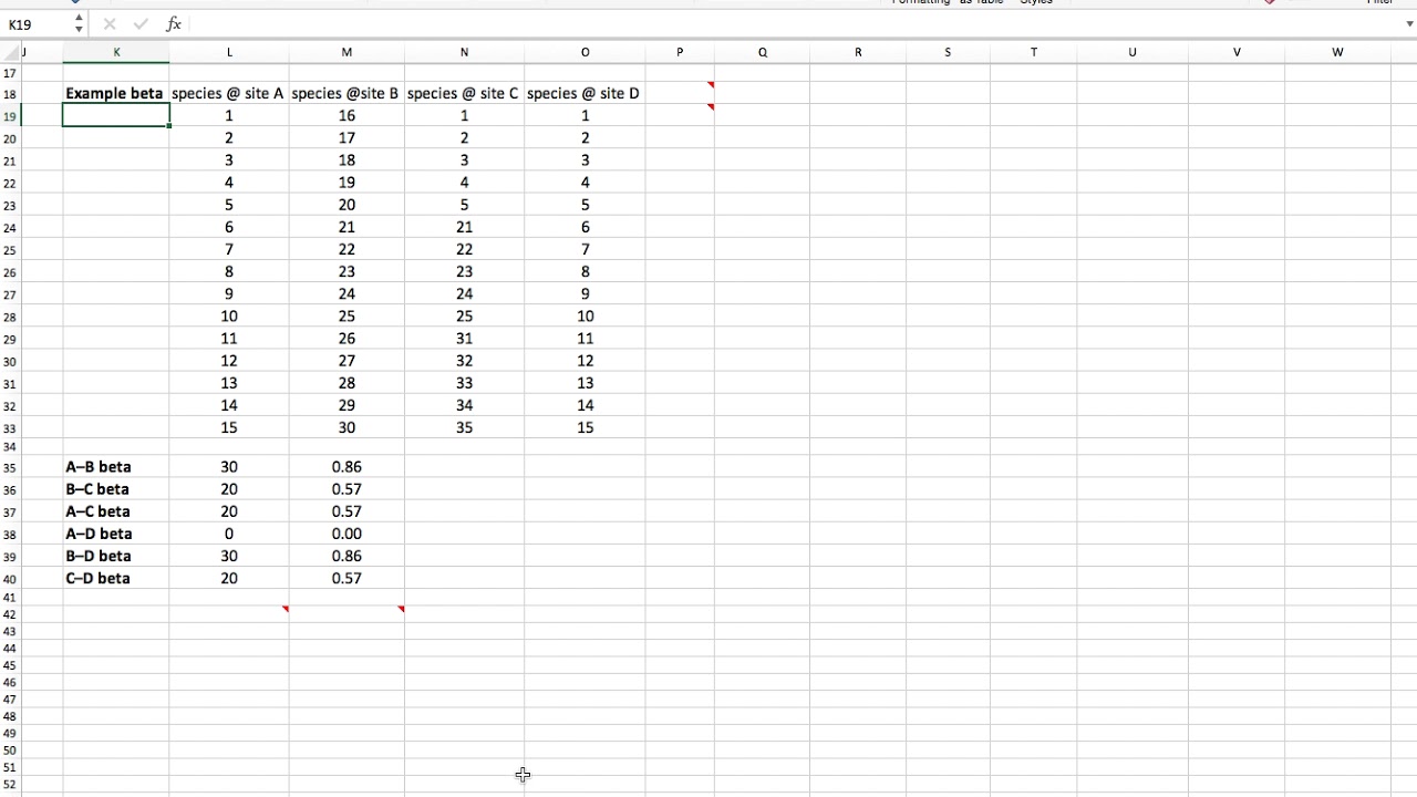 Alpha, beta, and gamma diversity in MS Excel (no audio).