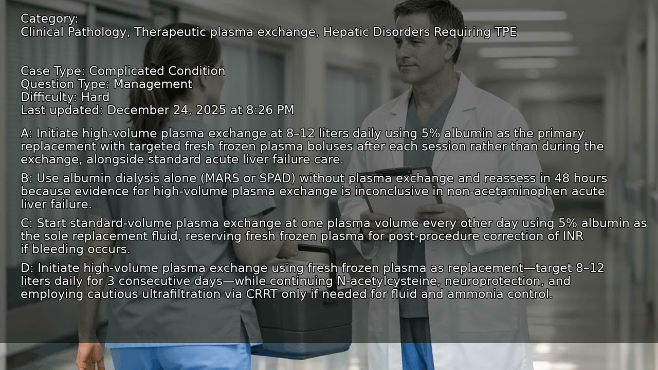 Hepatic Disorders Requiring TPE, Therapeutic plasma exchange, Clinical Pathology - Full Vignette wit
