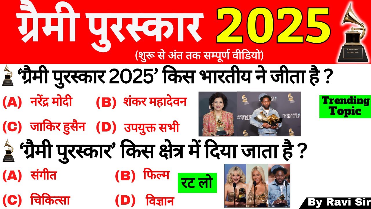 ग्रैमी पुरस्कार 2025 | Grammy Puraskar 2025 | Grammy Awards 2025 | Current Affairs 2025 | Gk Trick