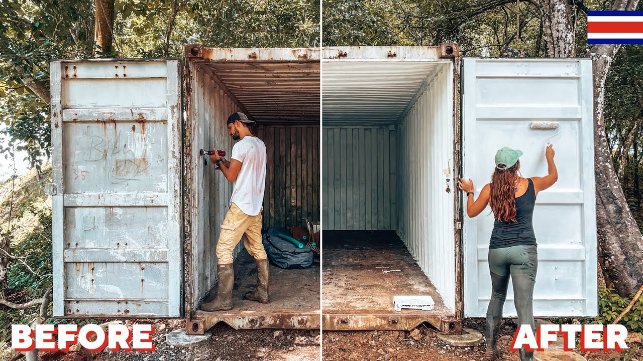TINY CONTAINER JUNGLE HOUSE BUILD STARTS NOW!!! - remove rust and paint  - Costa Rica Week 11