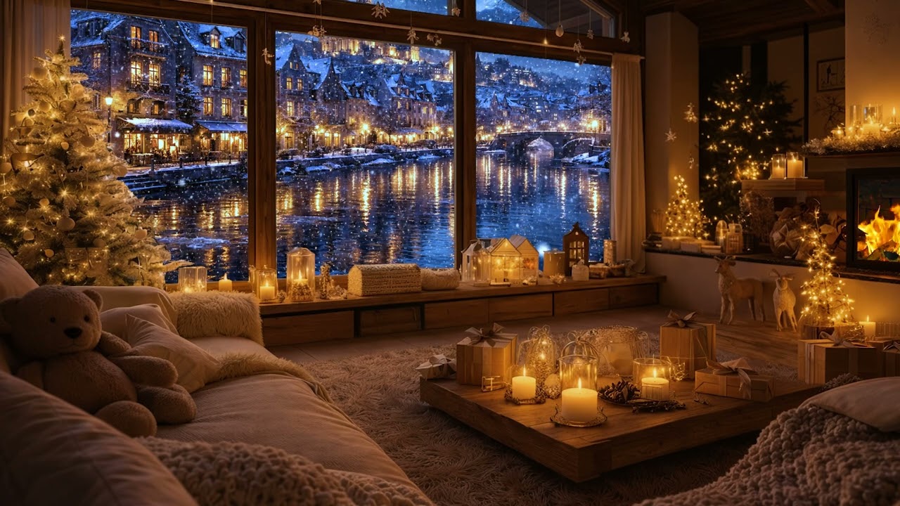 Cold Winter Night in a Village ❄️ Warm Cozy Living Room| 3H Smooth Jazz Ambience