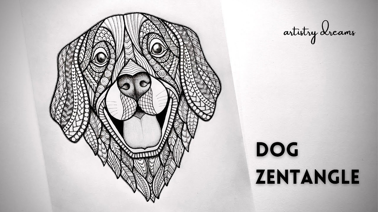 Zentangle art for beginners/ Dog zentangle / how to draw dog mandala /black pen/ zentangle patterns