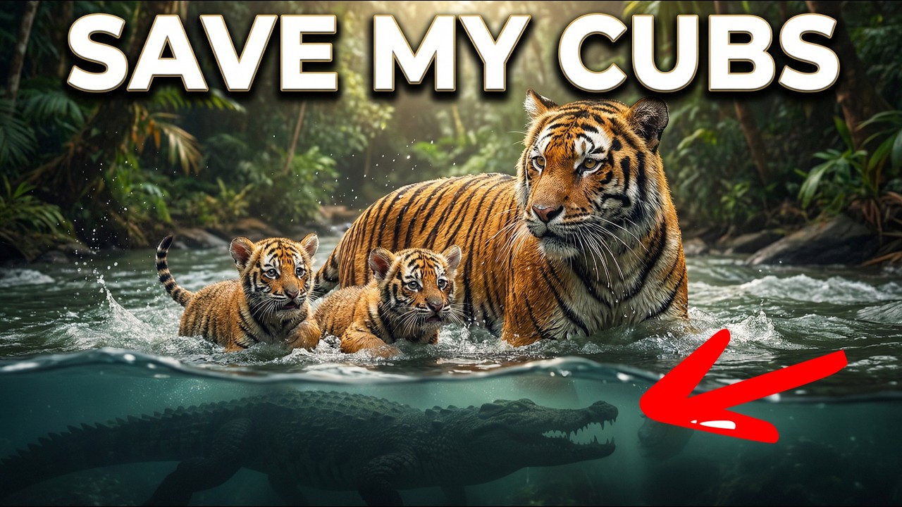 Mother Tiger vs Crocodile River Crossing | Cubs Fight to Survive