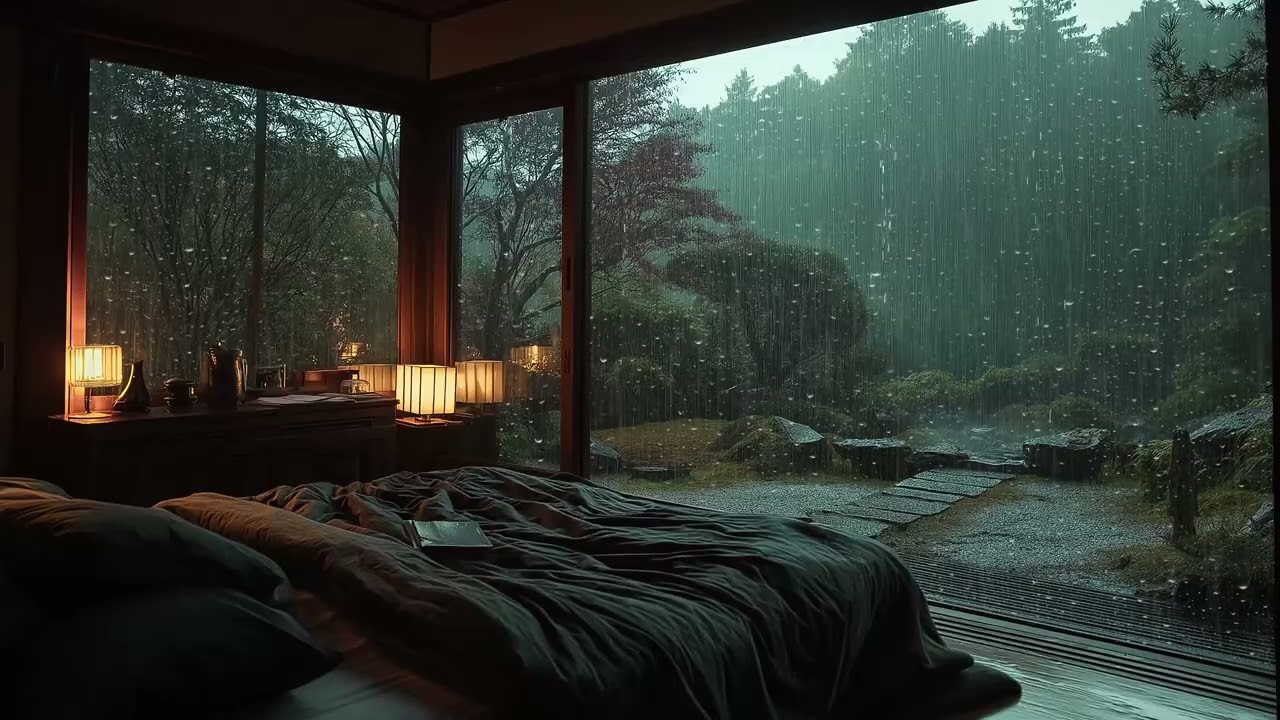 🌧️💤 Soft Rain in Bedroom | Night ASMR Ambience for 3 Hours | Fall Asleep  Focus Study Work Healing