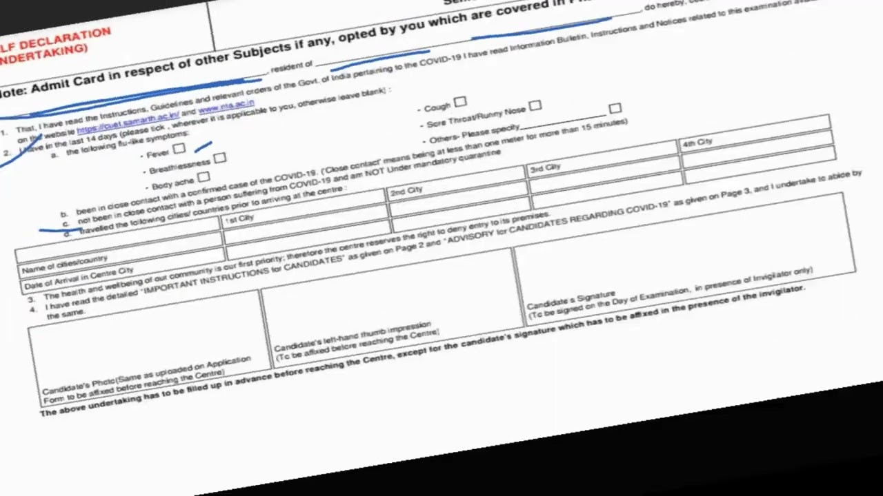 how to fill cuet undertaking admit card form