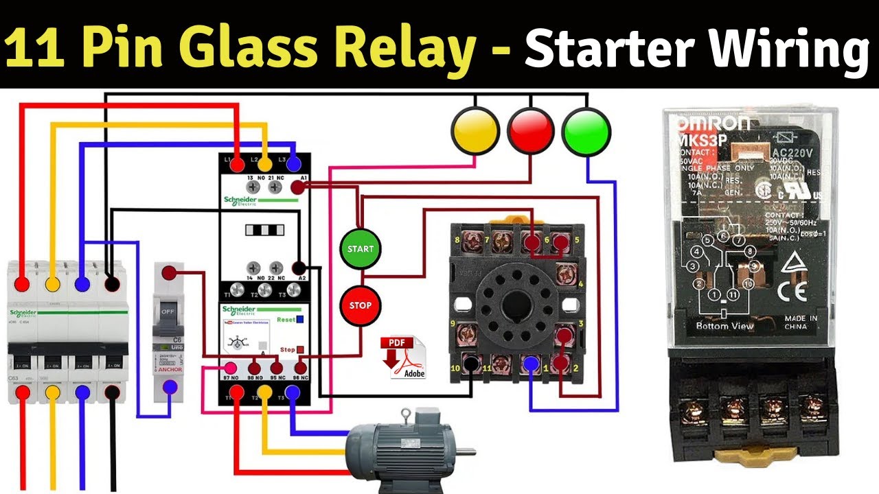 11 Pin Glass Relay wiring with Starter & 11 Pin relay indicator wiring 