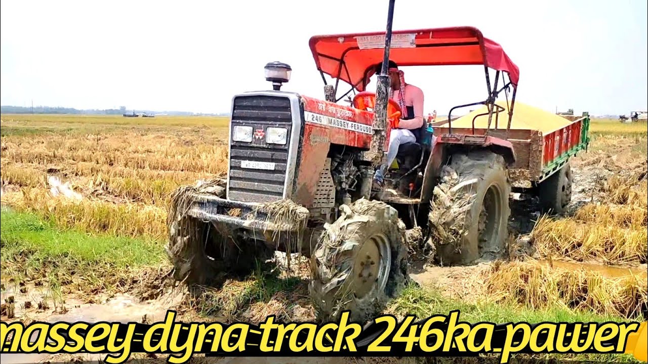 Massey dyna track 246 4wd in mud || 4wd tractor load trolley ka performance || tractor ka jor 💪 ||