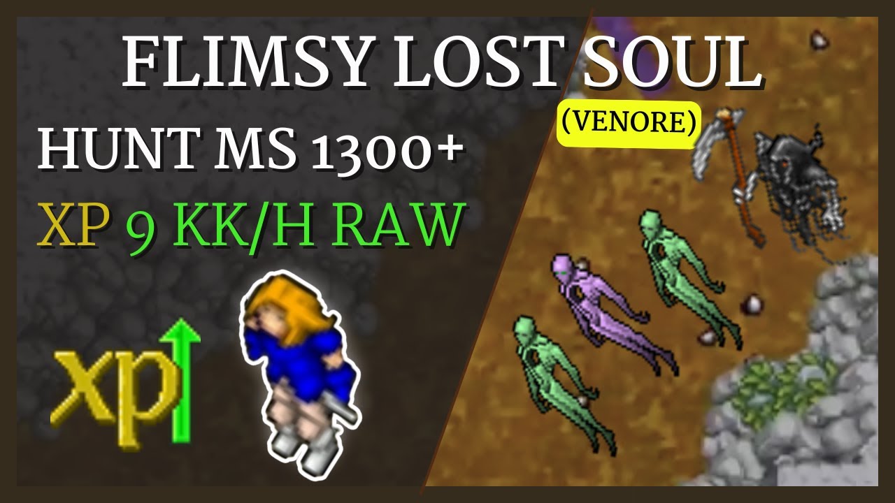 Tibia Hunt Flimsy Lost Soul em Venore / MS 1300+/ XP 9kk/H Raw